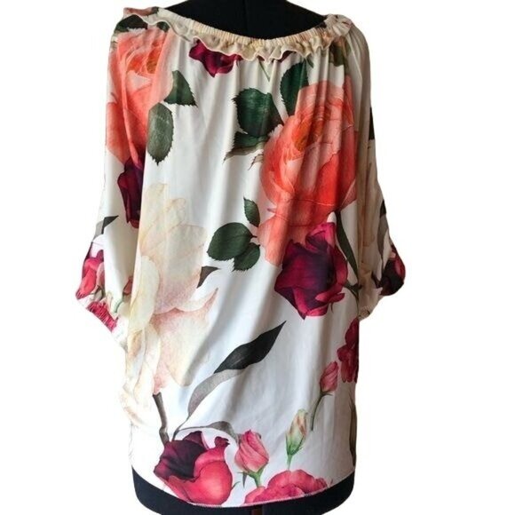 Lily for Firmiana Peasant Blouse With Coral Roses Size L - Picture 3 of 9